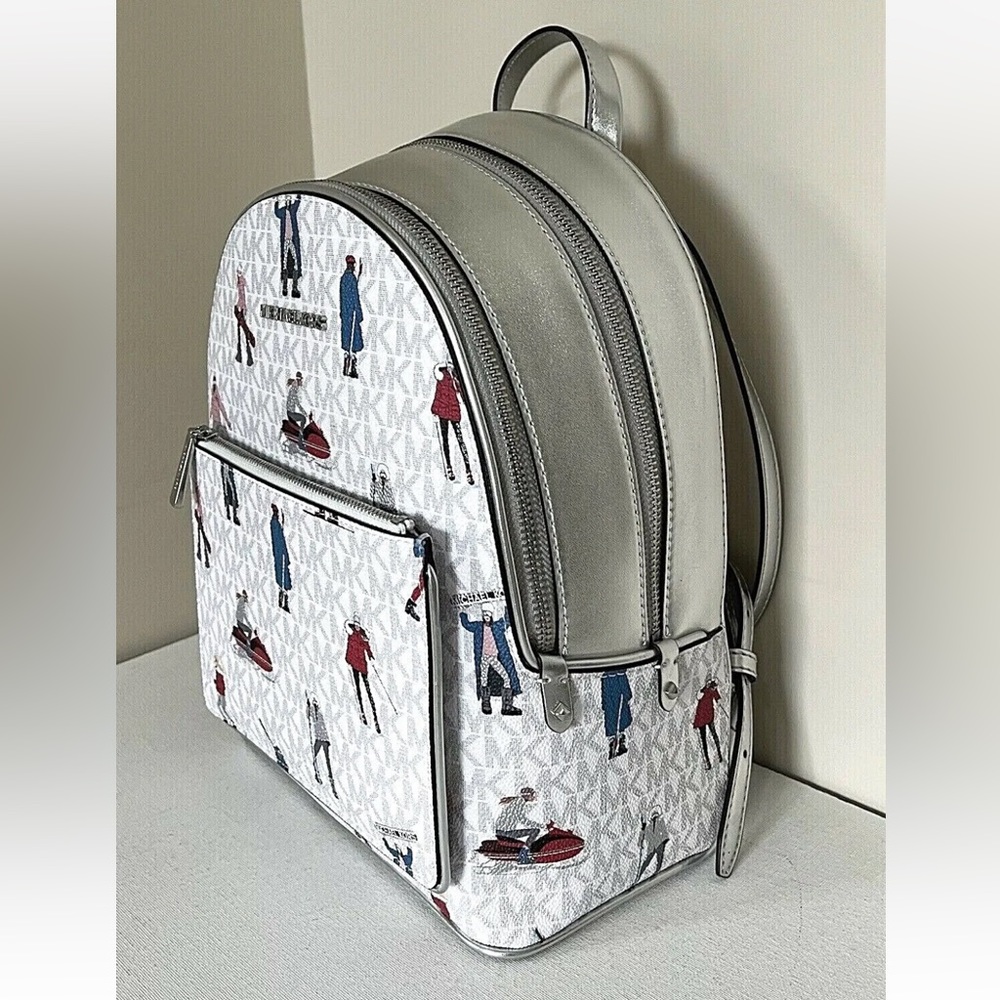 New Michael Kors Jet Set Girls Adina Medium Backpack Bright White Multi - Picture 2 of 6
